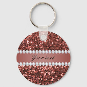 Rose Gold Faux Glitter and Diamonds Personalised Key Ring