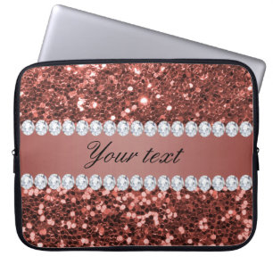 Rose Gold Faux Glitter and Diamonds Personalised Laptop Sleeve