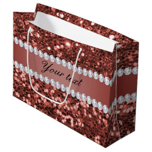 Rose Gold Faux Glitter and Diamonds Personalised Large Gift Bag