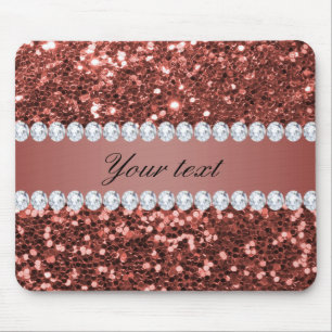 Rose Gold Faux Glitter and Diamonds Personalised Mouse Mat