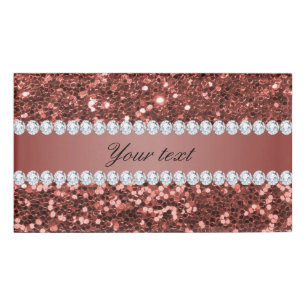 Rose Gold Faux Glitter and Diamonds Personalised Name Tag