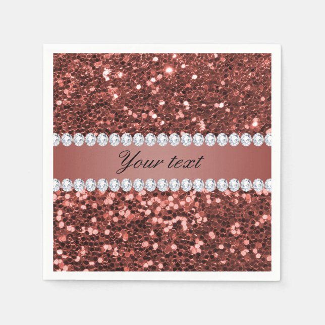 Rose Gold Faux Glitter and Diamonds Personalised Napkin (Front)