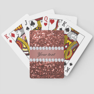 Rose Gold Faux Glitter and Diamonds Personalised Playing Cards