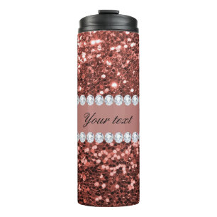 Rose Gold Faux Glitter and Diamonds Personalised Thermal Tumbler