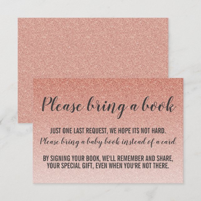 Rose Gold Faux Glitter Baby Shower Bring Book Card (Front/Back)