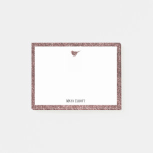 Rose Gold Faux Glitter Bird & Border w/ White Post-it Notes