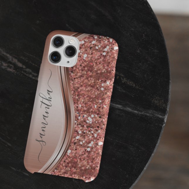 Rose Gold Faux Glitter Bling Handwritten name  Case-Mate iPhone Case (Creator Uploaded)
