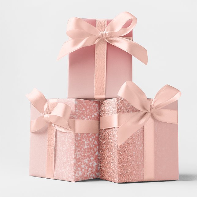 Rose Gold Faux Glitter Blush Ombre Mix Wrapping Paper Sheet (Rose Gold Faux Glitter Blush Ombre Mix Gift Wrap for Her)