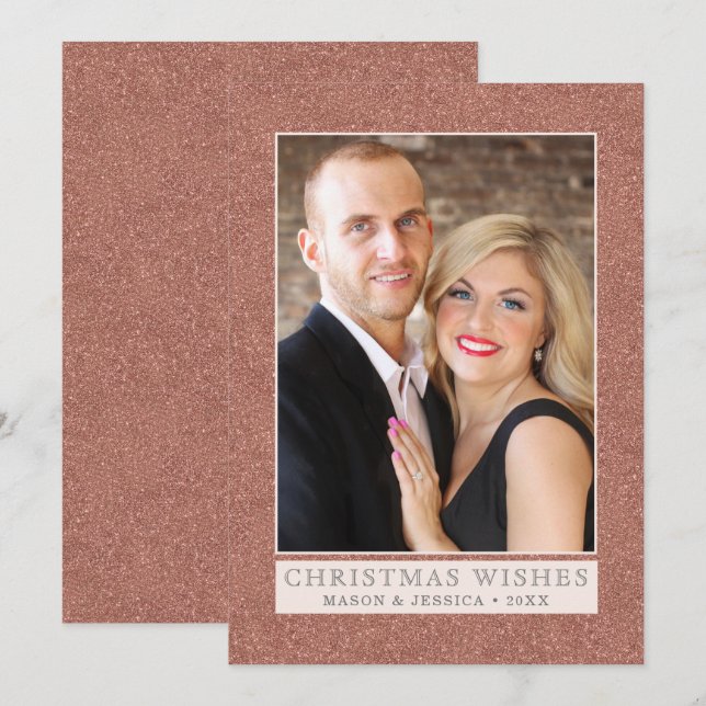 Rose Gold Faux Glitter Border | 1 Photo Holiday (Front/Back)