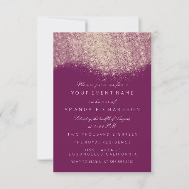 Rose Gold Faux Glitter Bridal Shower Sweet 16th Invitation (Front)