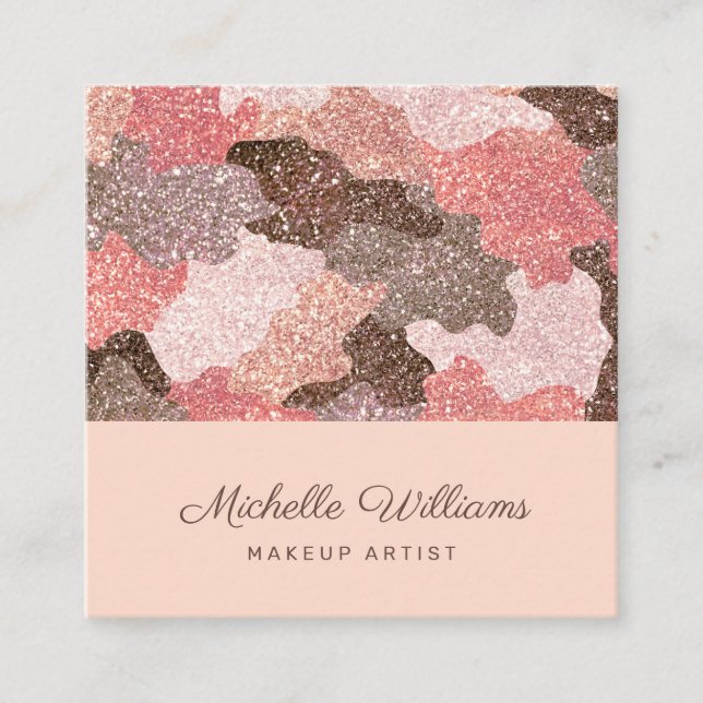 Rose Gold Faux Glitter Camouflage Professional Square Business Card (Front)