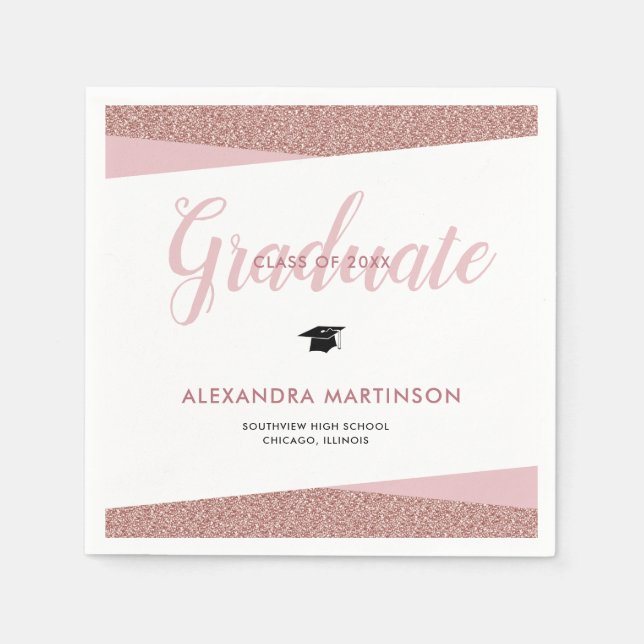 Rose Gold Faux Glitter class of 2026 Graduation Napkin (Front)
