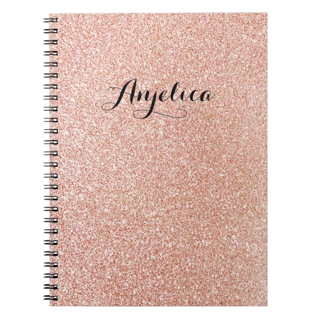 Rose Gold Faux Glitter Custom Script Name Notebook (Front)