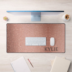 Rose gold faux glitter desk mat