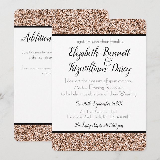 Rose Gold Faux Glitter Evening Invitation (Front/Back)