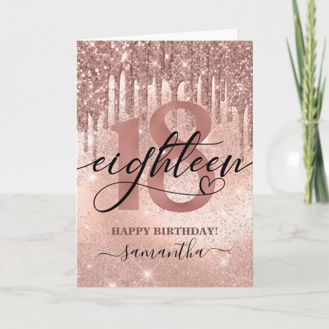 Rose Gold Faux Glitter & Foil 18th Birthday Card (Front)
