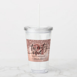 Rose Gold Faux Glitter & Foil 21st Birthday Acrylic Tumbler