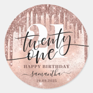 Rose Gold Faux Glitter & Foil 21st Birthday Clas Classic Round Sticker