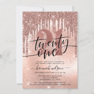 Rose Gold Faux Glitter & Foil 21st Birthday Party Invitation