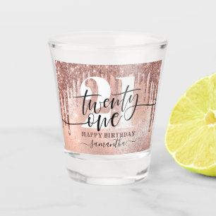 Rose Gold Faux Glitter & Foil 21st Birthday Shot G Shot Glass