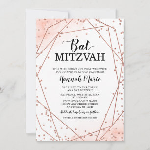 Rose Gold Faux Glitter Geometric Bat Mitzvah Invitation