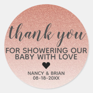 Rose Gold Faux Glitter Girl Baby Shower Thank You Classic Round Sticker