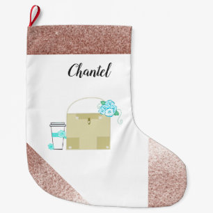 Rose Gold Faux Glitter Girl Theme Large Christmas Stocking