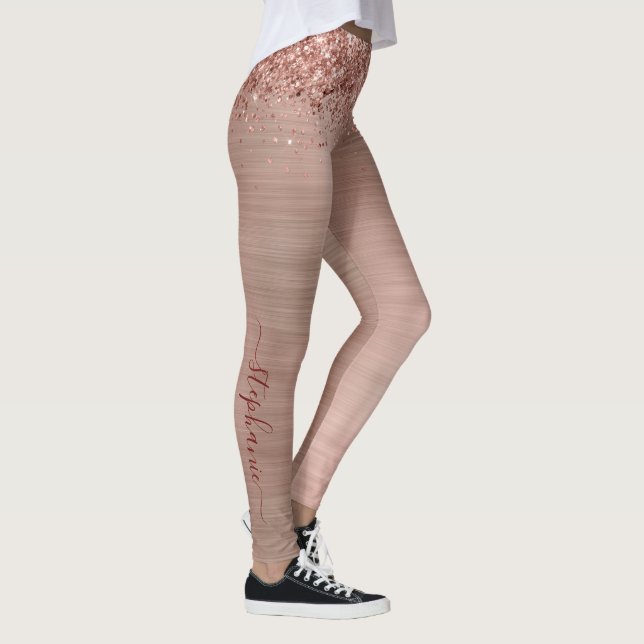 Rose Gold Faux-Glitter Girly Glam Monogram Leggings (Right)