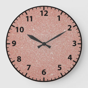 Rose Gold Faux Glitter Girly Wall Clock