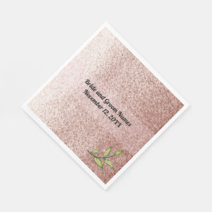 Rose Gold Faux Glitter Green Leaves Napkin