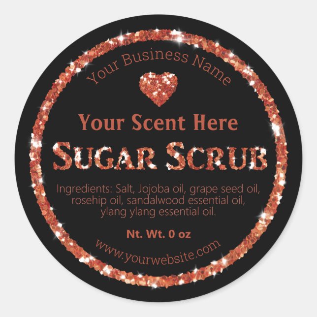 Rose Gold Faux Glitter Label Homemade Sugar Scrub (Front)