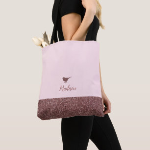 Rose Gold Faux Glitter Little Bird on Light Pink Tote Bag