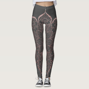 Rose Gold Faux Glitter Mandala over Dark Gray Leggings