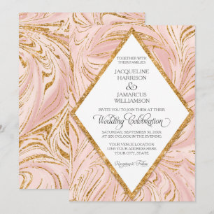 Rose Gold Faux Glitter Marble Blush Paper Wedding Invitation