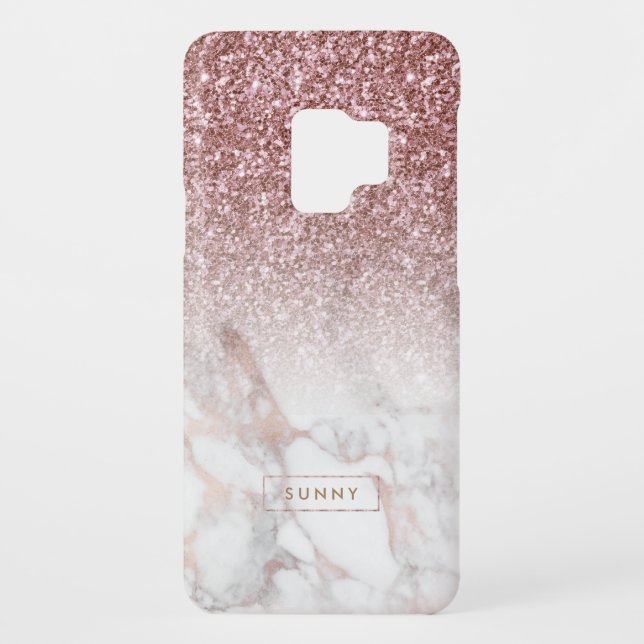 Rose-gold Faux Glitter & Marble Ombre Case-Mate Samsung Galaxy Case (Back)