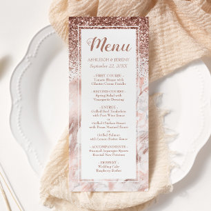 Rose Gold Faux Glitter Marble Script Wedding Menu