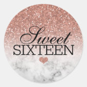 Rose Gold Faux Glitter/Marble Sweet 16 Classic Round Sticker (Front)