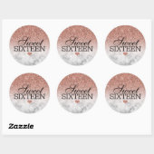 Rose Gold Faux Glitter/Marble Sweet 16 Classic Round Sticker (Sheet)