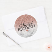 Rose Gold Faux Glitter/Marble Sweet 16 Classic Round Sticker (Envelope)