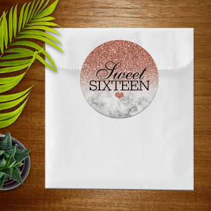 Rose Gold Faux Glitter/Marble Sweet 16 Classic Round Sticker