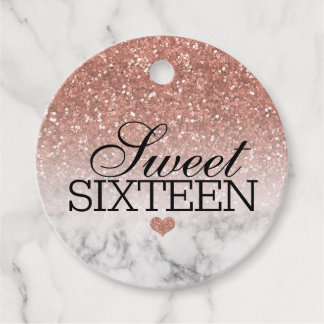 Rose Gold Faux Glitter/Marble Sweet 16 Favour Tags