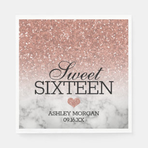 Rose Gold Faux Glitter/Marble Sweet 16 Napkin