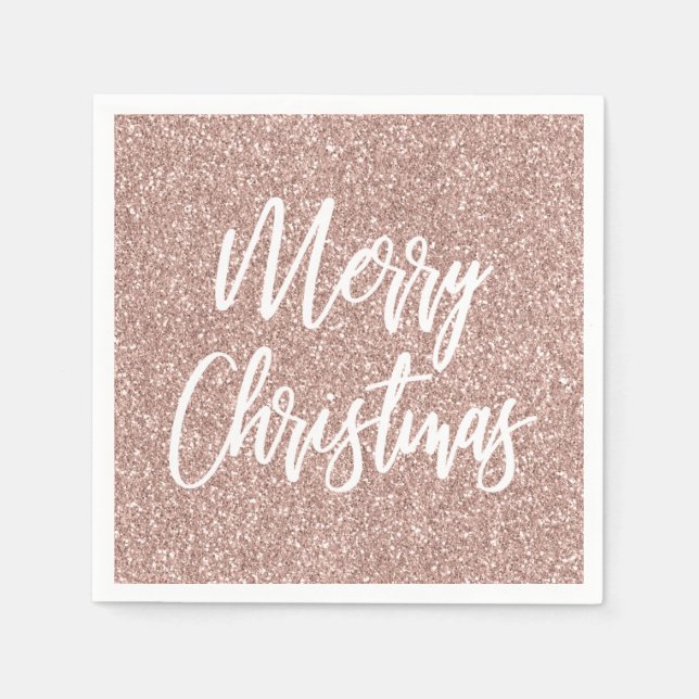 Rose Gold Faux Glitter Merry Christmas Calligraphy Napkin (Front)