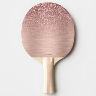 Rose-gold Faux Glitter & Metallic Texture Ping Pong Paddle