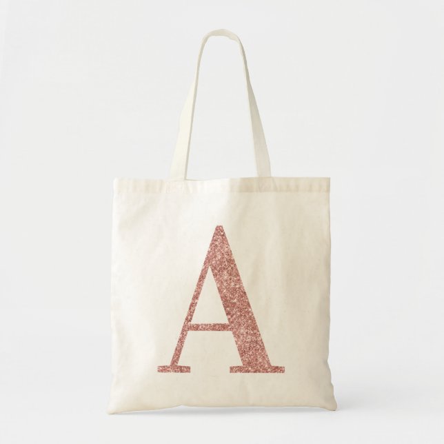 Rose Gold Faux Glitter Monogram A Tote Bag (Front)