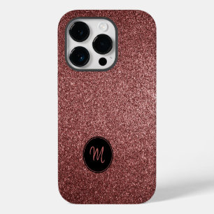 Rose Gold Faux Glitter Monogram Minimalist Sparkly iPhone 14 Pro Case