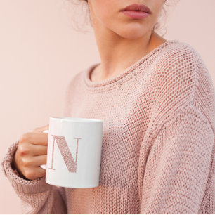 Rose Gold Faux Glitter Monogram N Coffee Mug