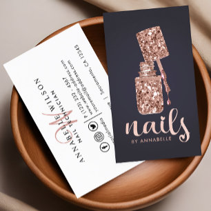 Rose Gold Faux Glitter Nails Business Card