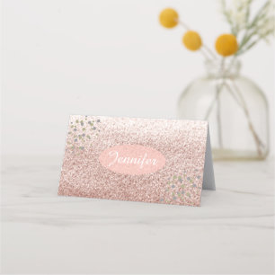 Rose Gold Faux Glitter Name Place Holder Card
