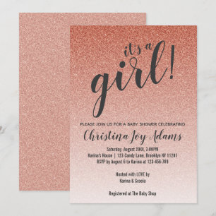 Rose Gold Faux Glitter Ombre Girl Baby Shower Card